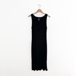 Margaret O'Leary Black Sleeveless Midi Dress Minimalist Ribbed Knit Size S